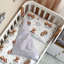 Set lenjerie de schimb pentru patut bebe 3 piese Teddy gri